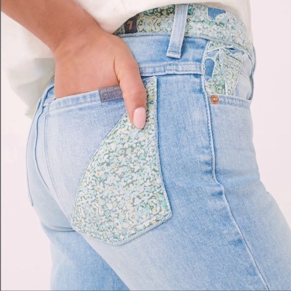 7 for all mankind patchwork ankle peggi jeans in laurel canyon blue -Sz 32, NWT - Picture 4 of 17